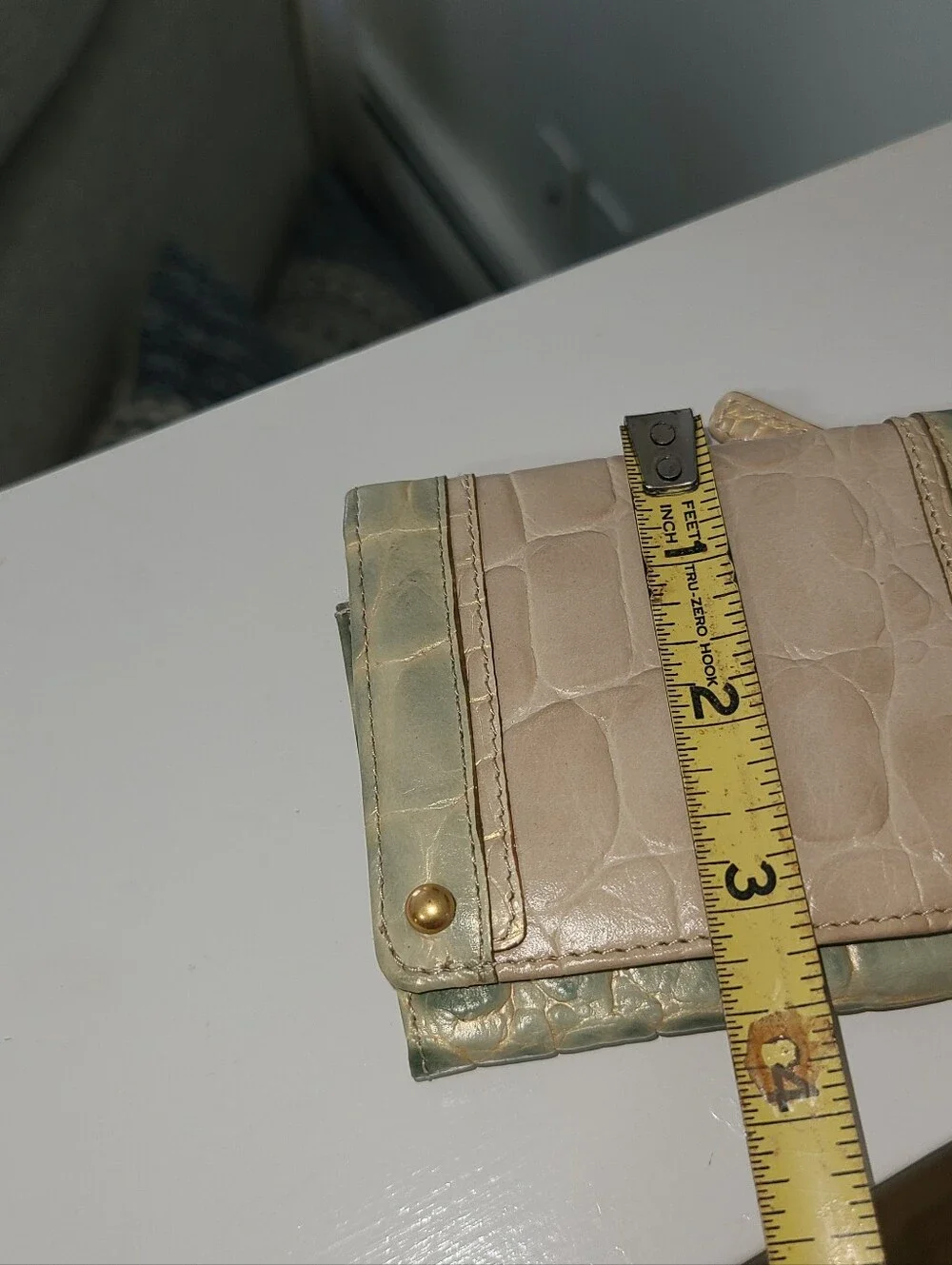 Brahmin Croc-Embossed Compact Wallet in Sage Green And Ivory